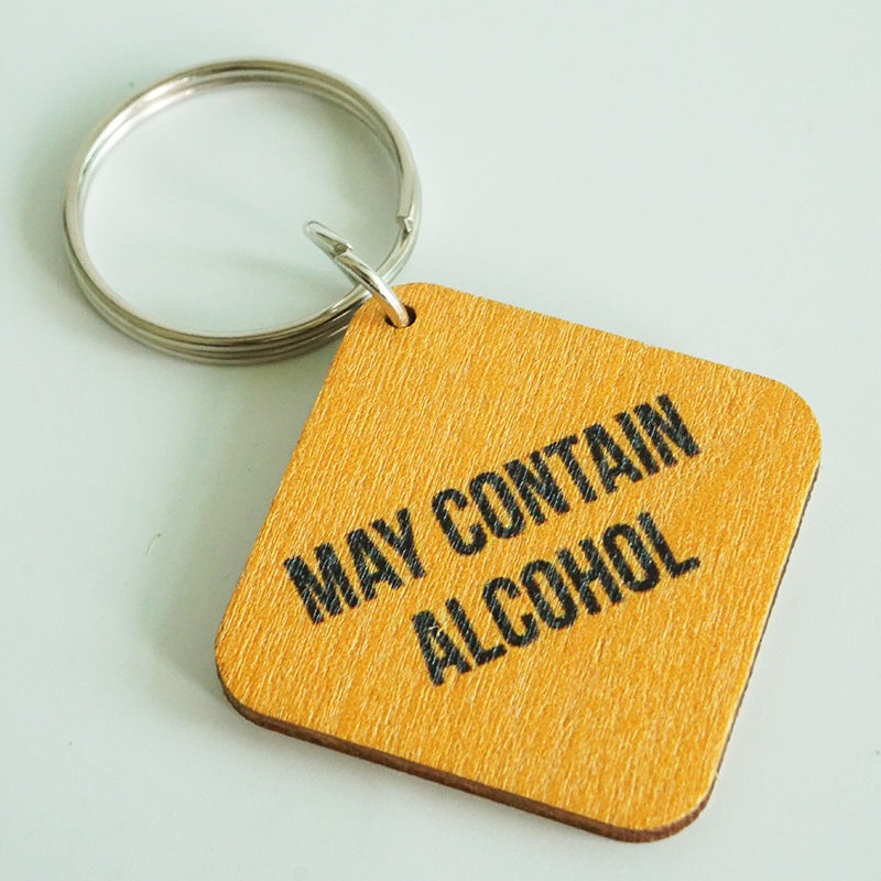 Wholesale 2pcs Fun and Humorous Wine Lover Warning Sign Wood Keychain ACC-KC-HY025