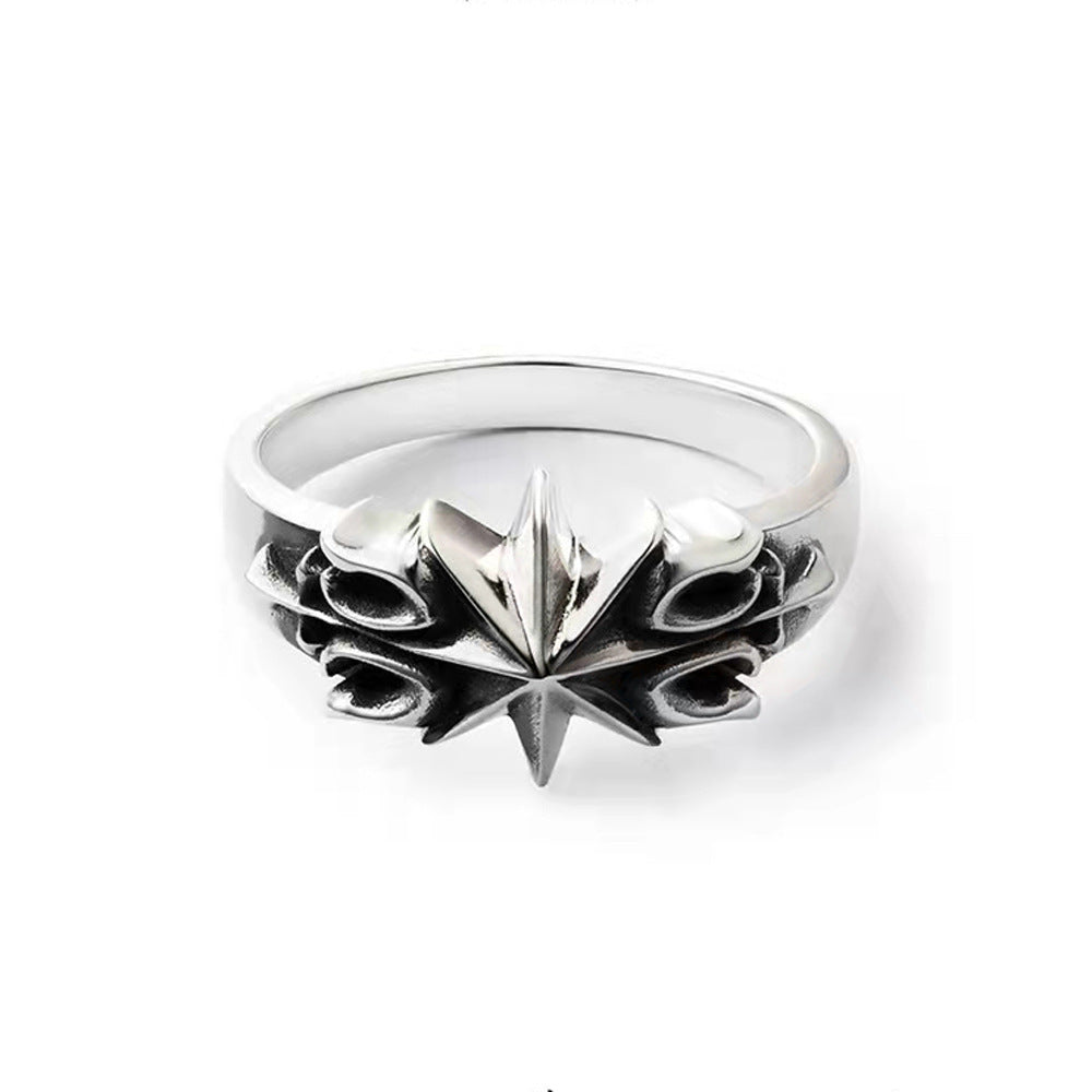 Wholesale Retro Six-Pointed Star Ring - Silver-Tone Metal,  Adjustable Size - Jewelry Accessory