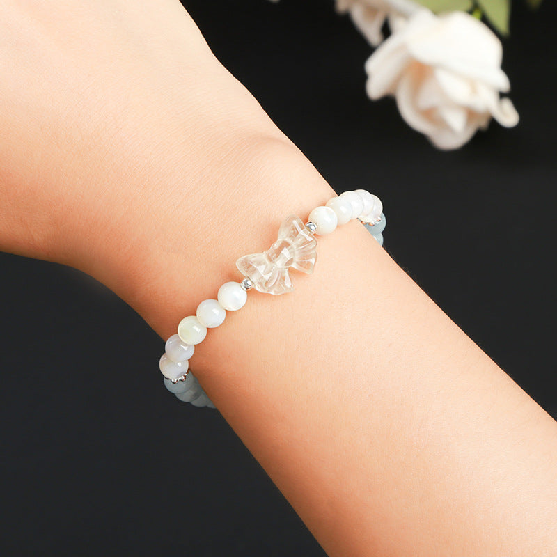 Wholesale Natural Aquamarine White Bead Bow Bracelet