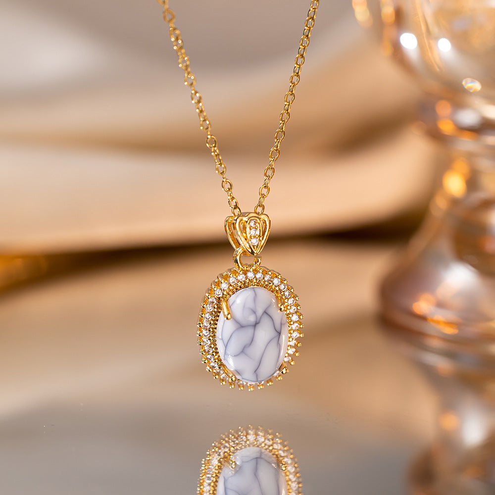 Wholesale Titanium Steel luxury turquoise crack necklace