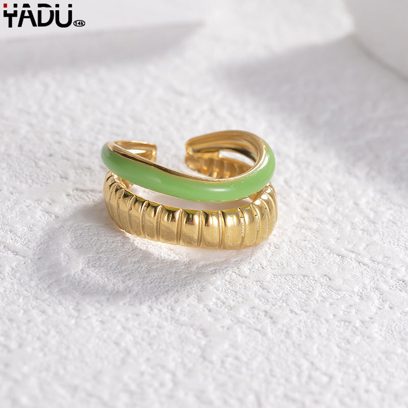 Wholesale 14K Gold Titanium Steel Ring Vintage Inlaid Turquoise Oil Drip Ring ACC-RS-yanc001