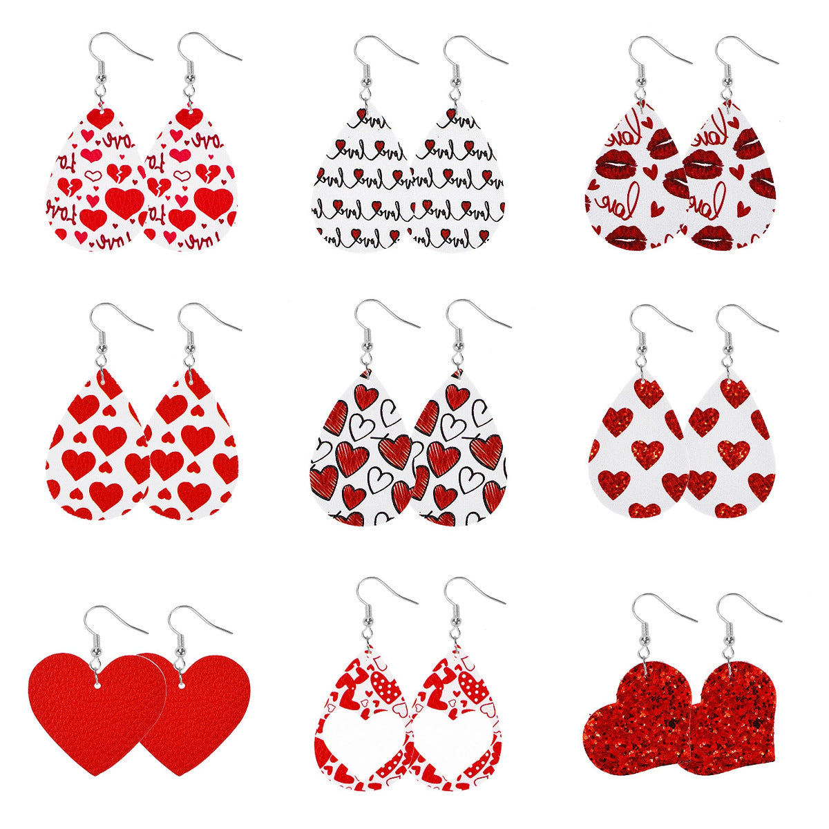Wholesale PU leather heart-shaped earrings