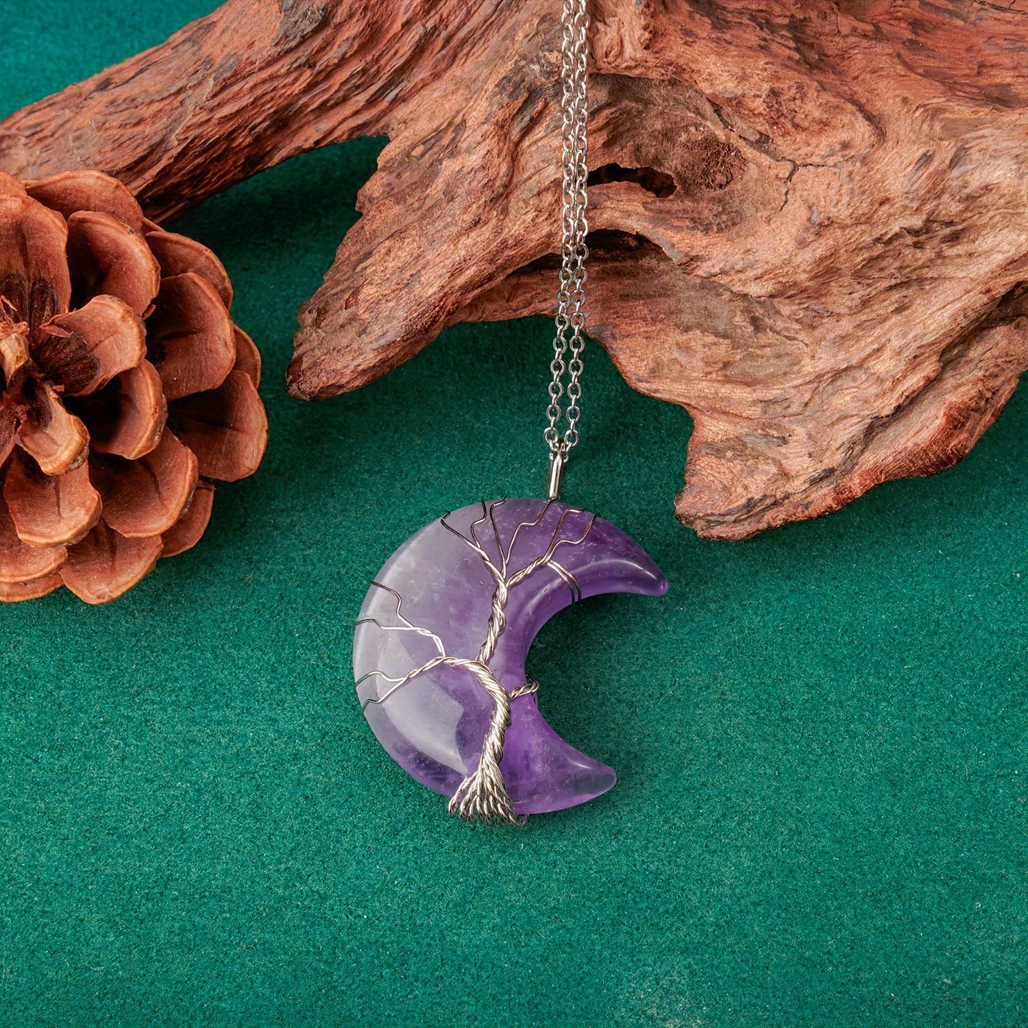 Wholesale Tree of Life Amethyst Heart Pendant Necklace Fashion Accessory Gift