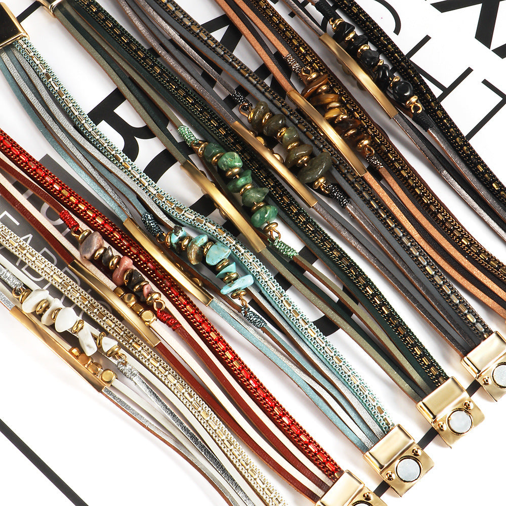 Wholesale Bohemian Natural Stone Copper Tube Bracelet With Magnetic Clasp Chic Fashion Jewelry Accessory For Women Gift Resale