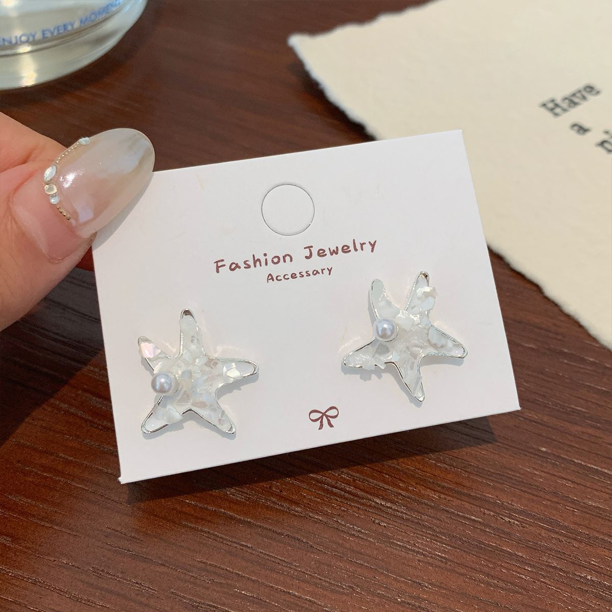 Wholesale Broken shells cat starfish earrings set silver needle heart bow earrings