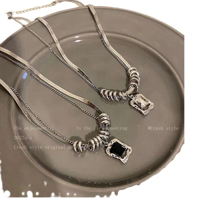 Wholesale Hip Hop Double Layer Square Zircon Necklace For Women Trendy Fashion Accessory Boutique Resale Gift