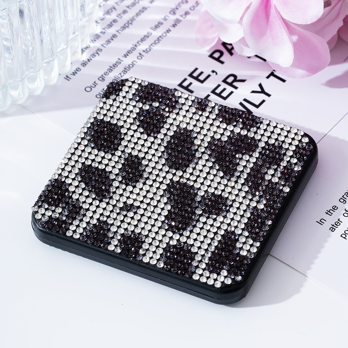 Wholesale Rhinestone portable small mirror mini portable double-sided folding square makeup mirror