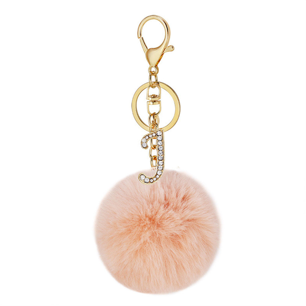 Wholesale Fur Ball Rhinestone Alloy Letter Keychain ACC-KC-YuanFei005