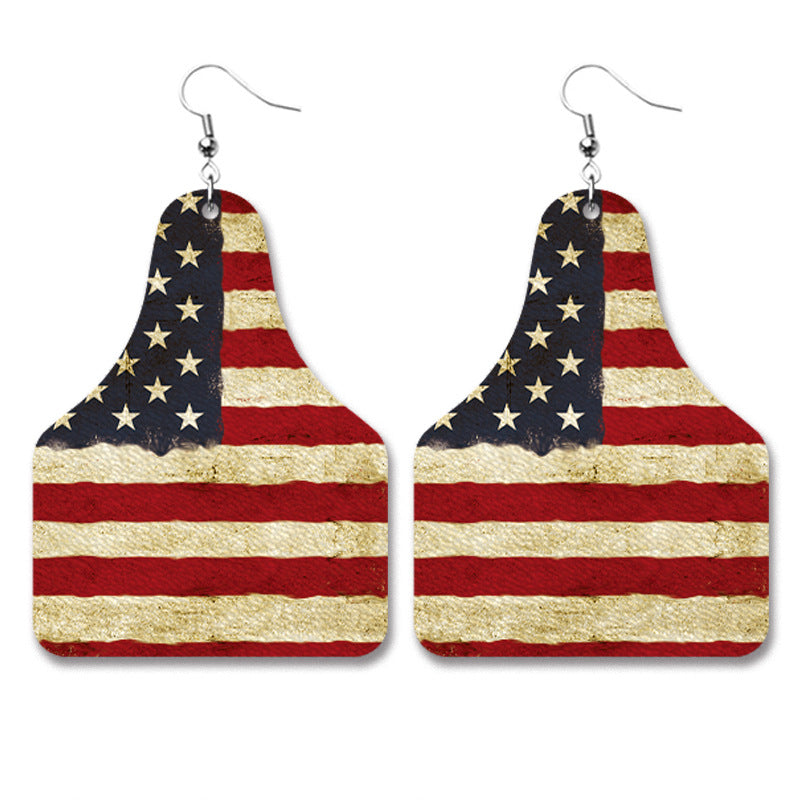Wholesale 2 Pairs/pack American Flag Western Style Leopard Print Turquoise Leather Earrings Independence Day ACC-ES-HY050