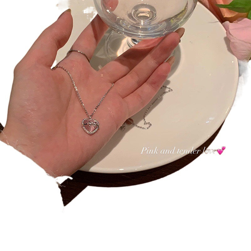 Wholesale Japanese Korean Style Pink Heart Pendant Necklace for Women Fashion Jewelry Accessory