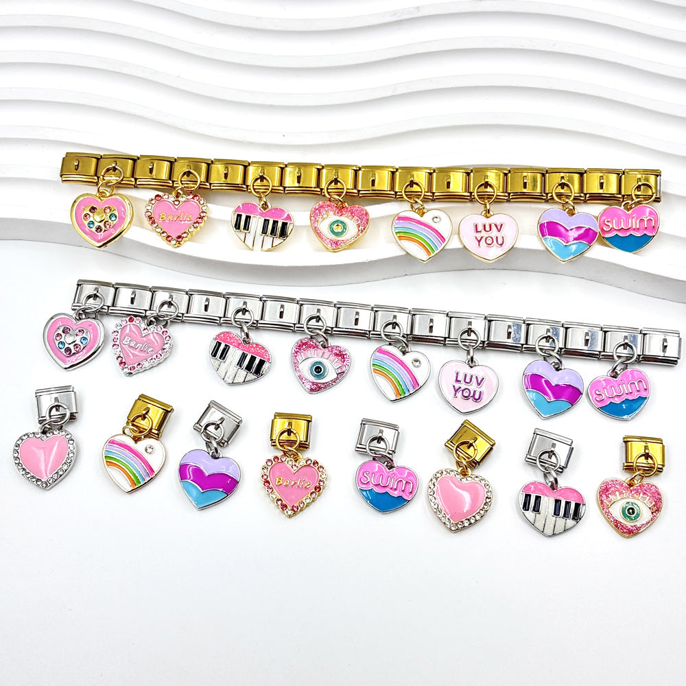 Wholesale  Italian Charm Bracelet 9mm DIY  Letter Heart  Creative Stainless Steel Composable Bracelet