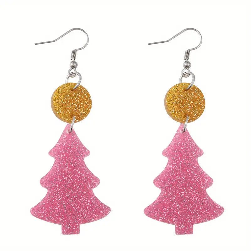 Wholesale Christmas Tree Glitter Acrylic Stitching Earrings ACC-ES-AnDao041