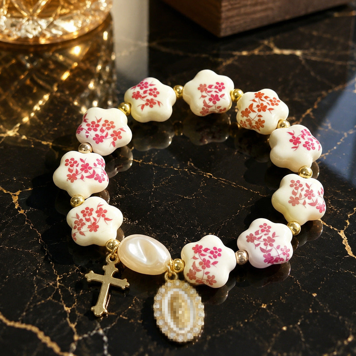 Wholesale Vintage Blue and White Porcelain Ceramic Bracelet Cross Pendant Bow Fashion Jewelry Gift