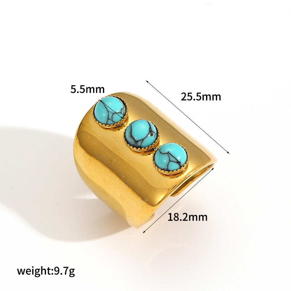 Wholesale Geometric Natural Stone  Stainless Steel Adjustable Open Ring