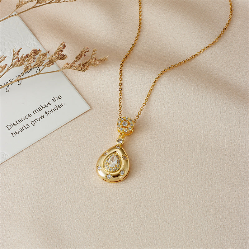 Wholesale Love Water Drop Zircon Pendant Gold Plated Titanium Steel Clavicle Chain Choker Necklace ACC-NE-Rongc007