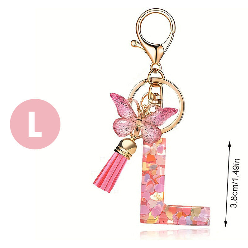 Wholesale Pink letter butterfly tassel keychain