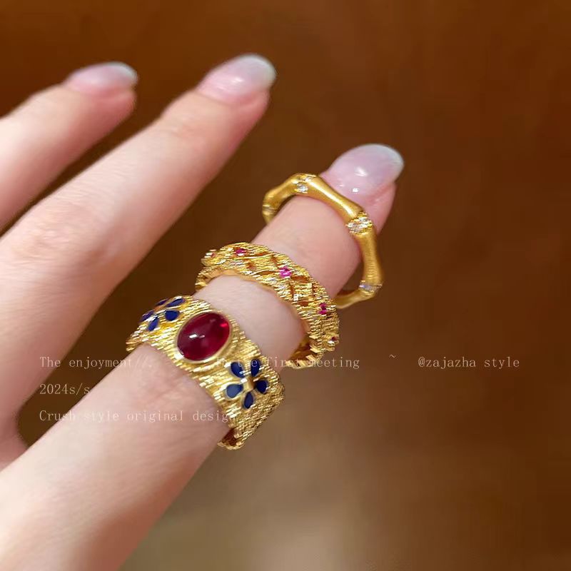 Wholesale Palace Style Vintage Gold Enamel Bamboo Ring