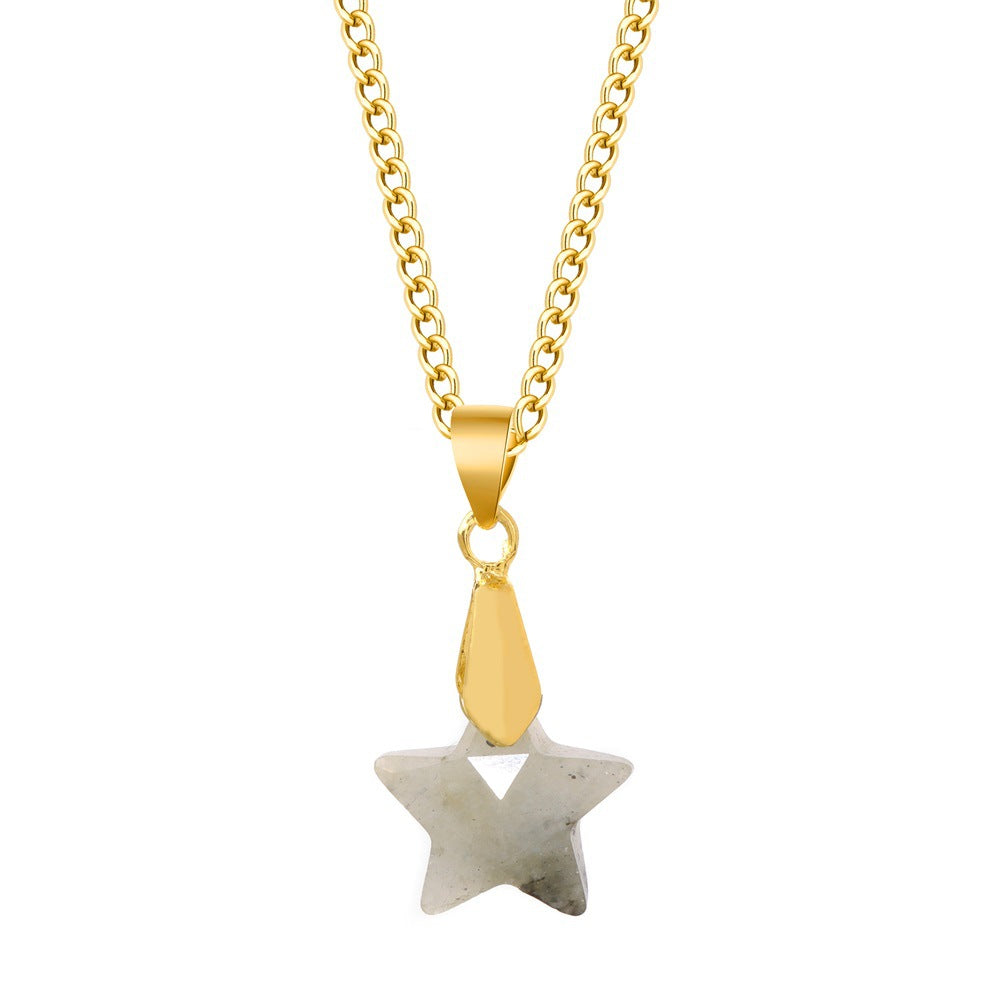 Wholesale Crystal Five Point Star Pendant Necklace Stainless Steel Women' s Jewelry Gift