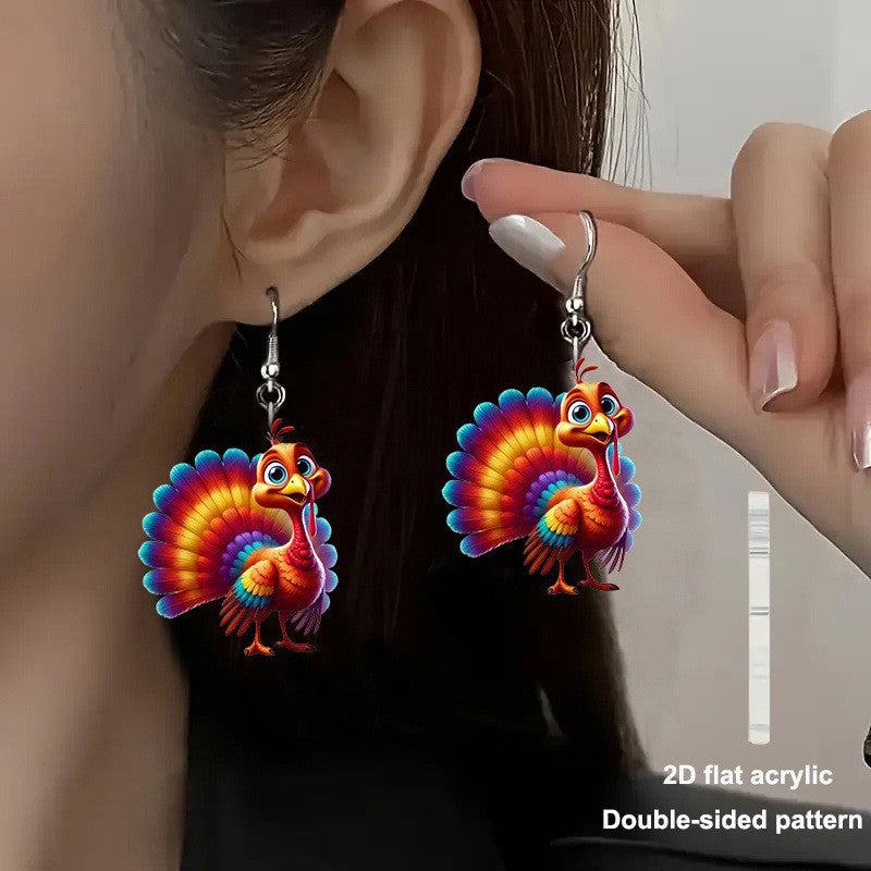 Wholesale Thanksgiving Turkey Cartoon Pumpkin Hat Acrylic Earrings