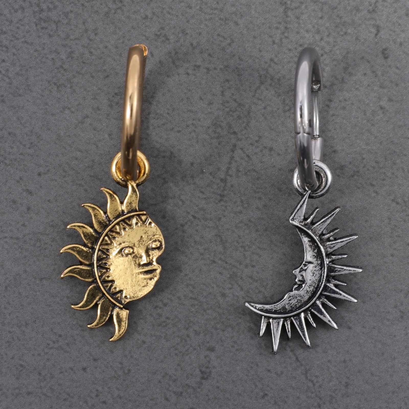 Wholesale  sun moon asymmetric couple earrings