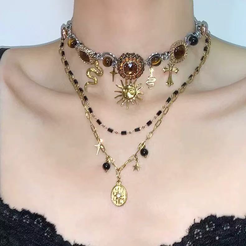 Wholesale Trendy Layered Sunflower Cross Snake Pendant Necklace Fashion Accessory for Women