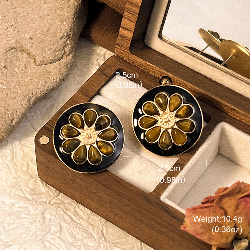 Wholesale Tiger Eye Earrings Retro Luxury  Jewelry