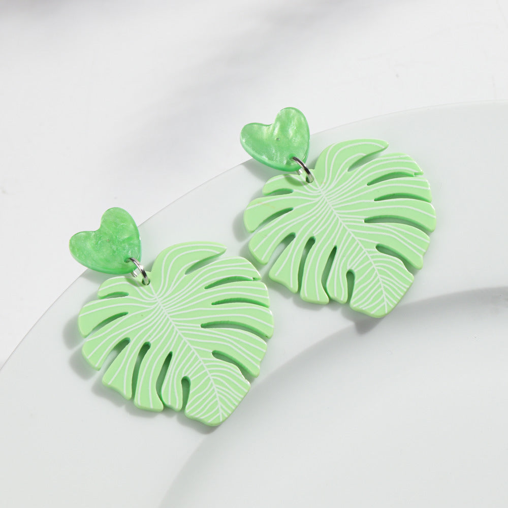 Wholesale love plant leaf  acrylic earrings