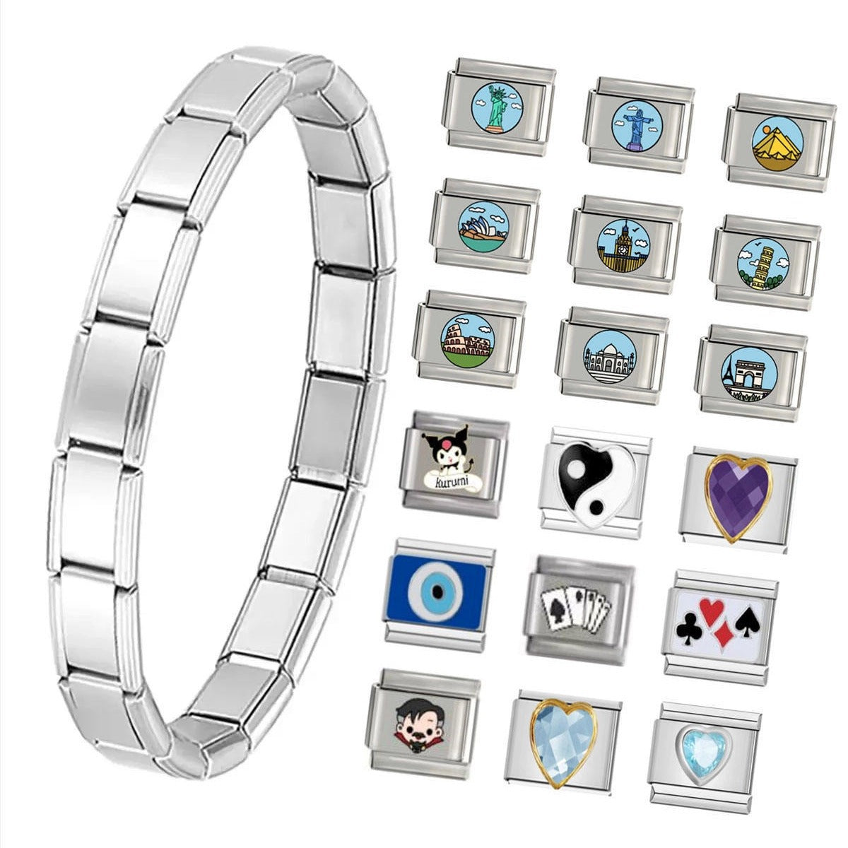 Wholesale Italian Charm Bracelet 9mm DIY Splicing 3D Flower Stainless Steel Composable Bracelet