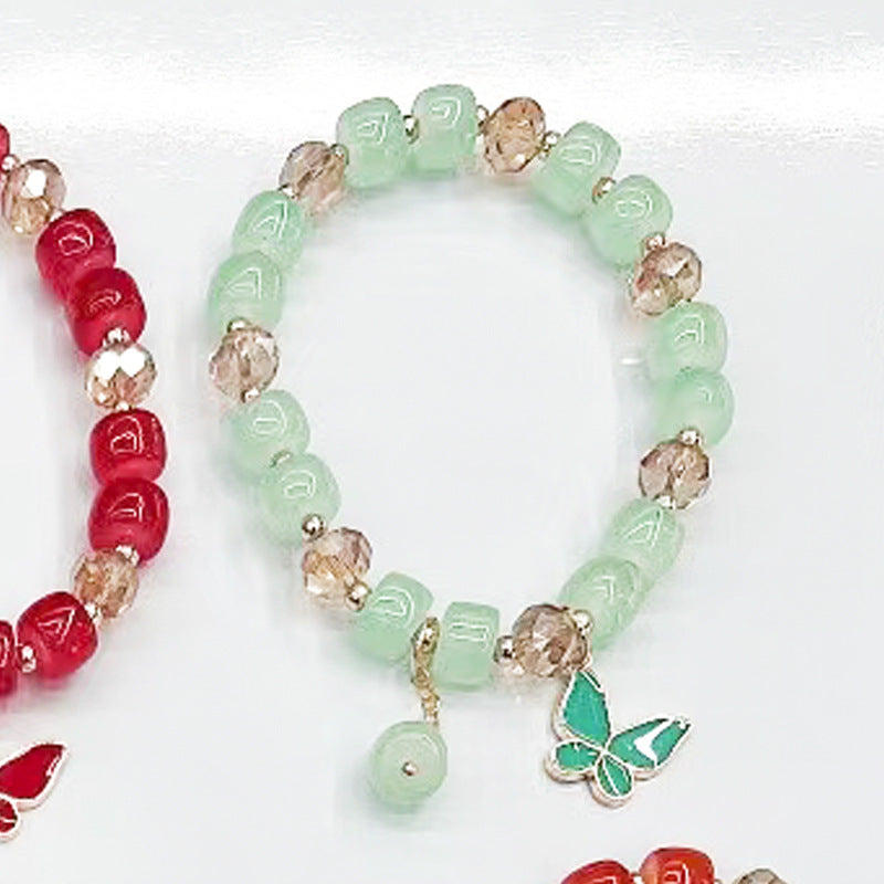 Wholesale Glass Crystal Butterfly Bracelet,  Handmade Barrel Beads Fashion Accessory for Women
