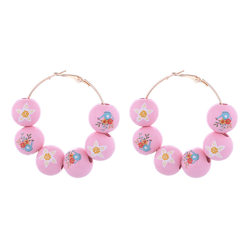 Wholesale Easter Bunny Carrot Egg Flower Basket Wooden Beaded Large Earrings