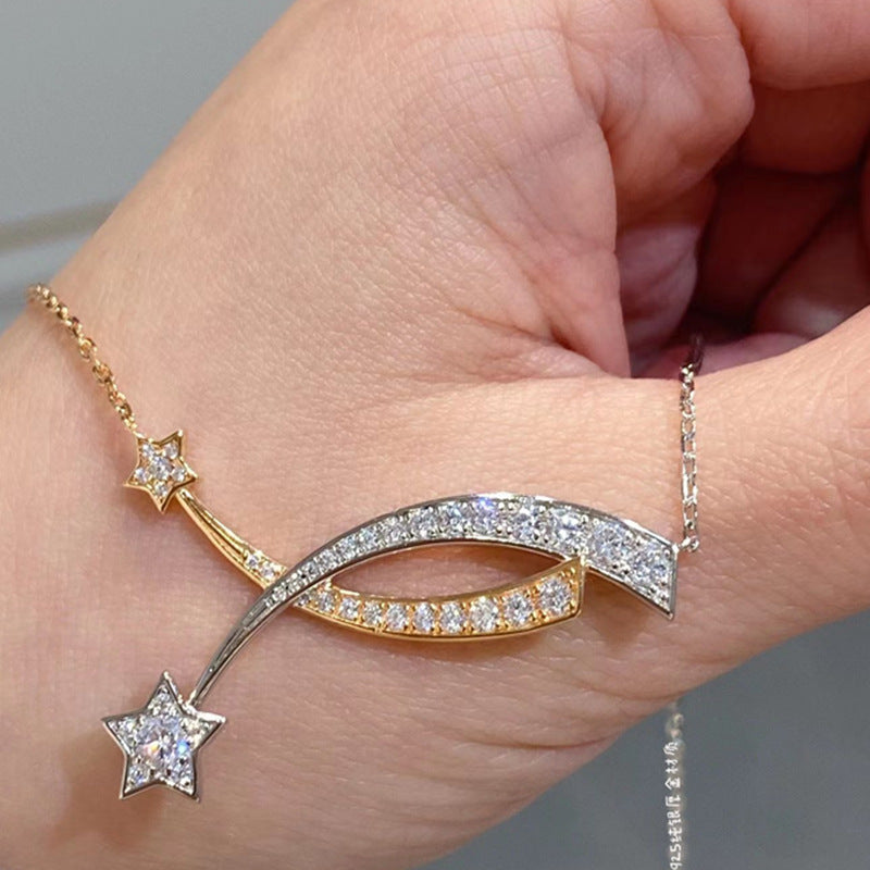 Wholesale  Gold Full Diamond Comet Necklace Female Meteor Cross Five-pointed Necklaces