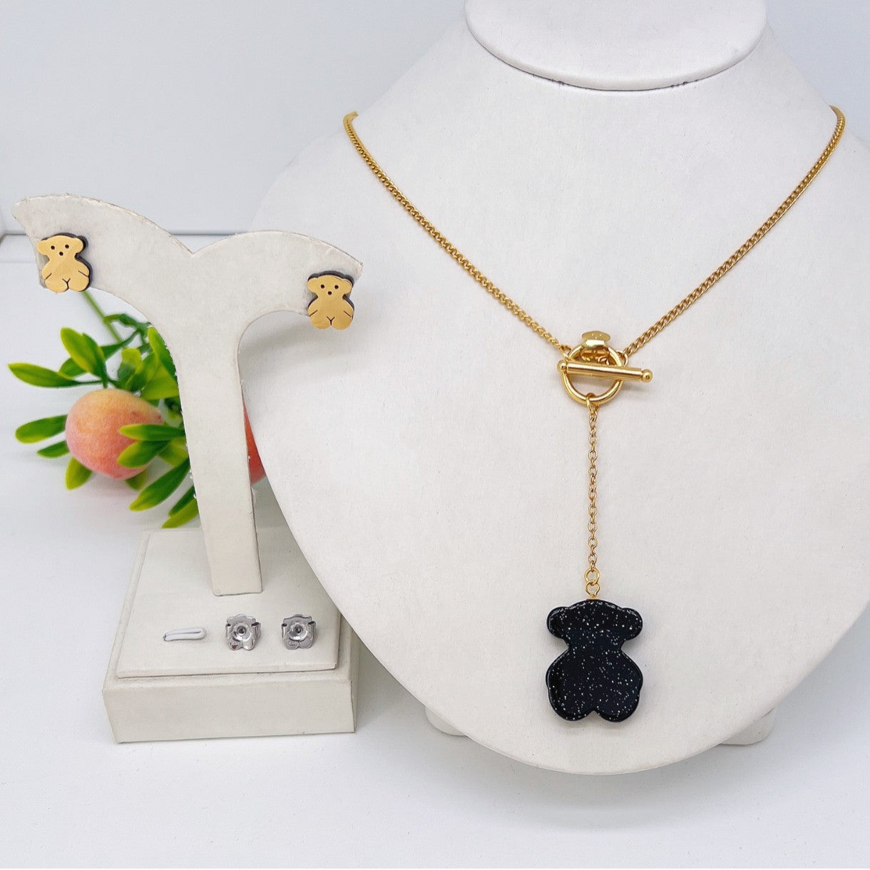 Wholesale Cute Bear Cartoon Stainless Steel Earrings and Necklace Set for Party Wear
