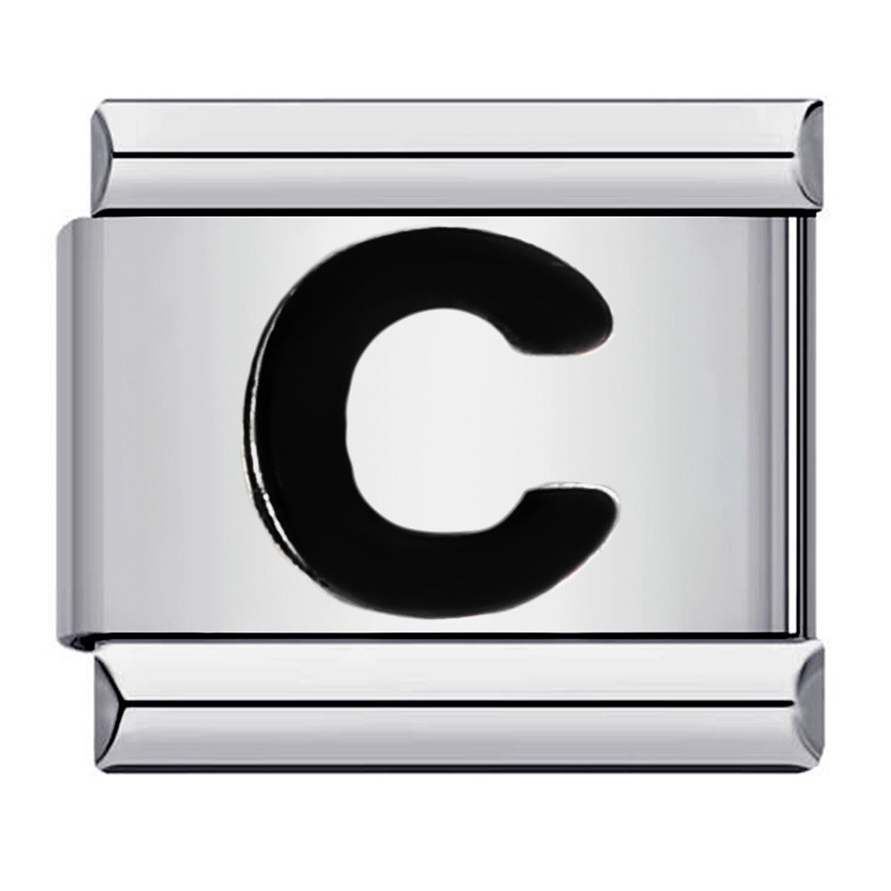 Wholesale Italian Charm Bracelet  Black English Letters DIY Stainless Steel Composable Bracelet