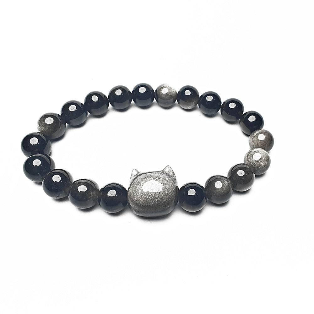 Wholesale silver stone bracelet gold and silver cat head bracelet