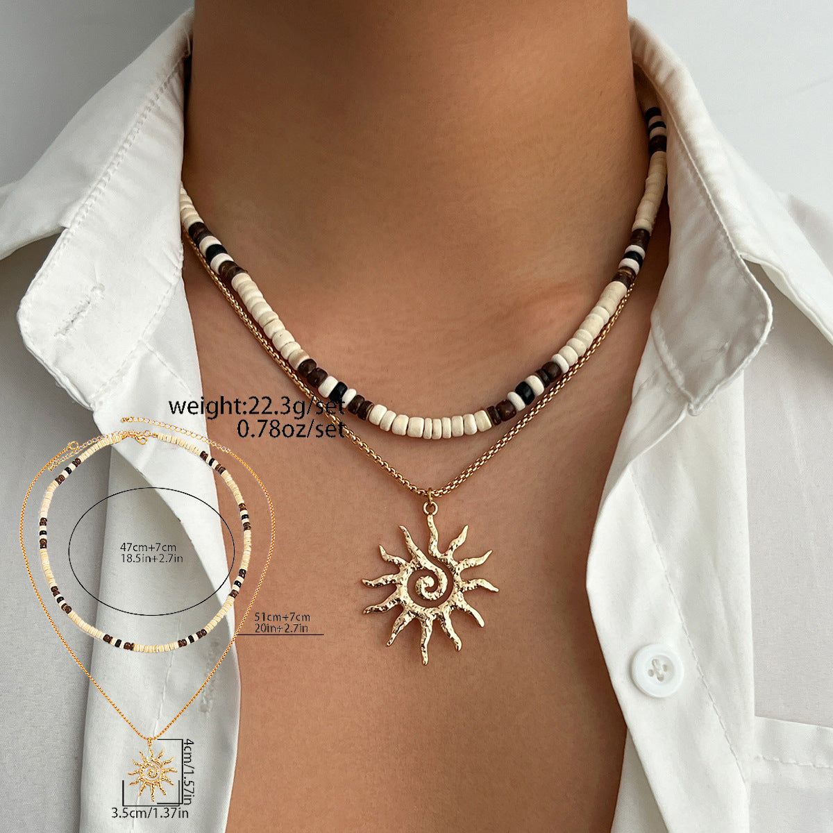 Wholesale Beach Holiday Style nut Shell Bead Necklace Men Sun Pendant Fashion Accessory