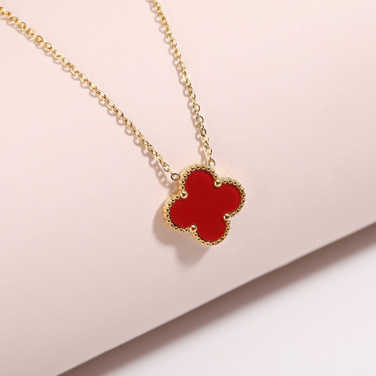 Wholesale Four-Leaf Clover Necklace Pendant Double-Sided Mother-of-Pearl 18K Gold Plated Gift Jewelry Accessory