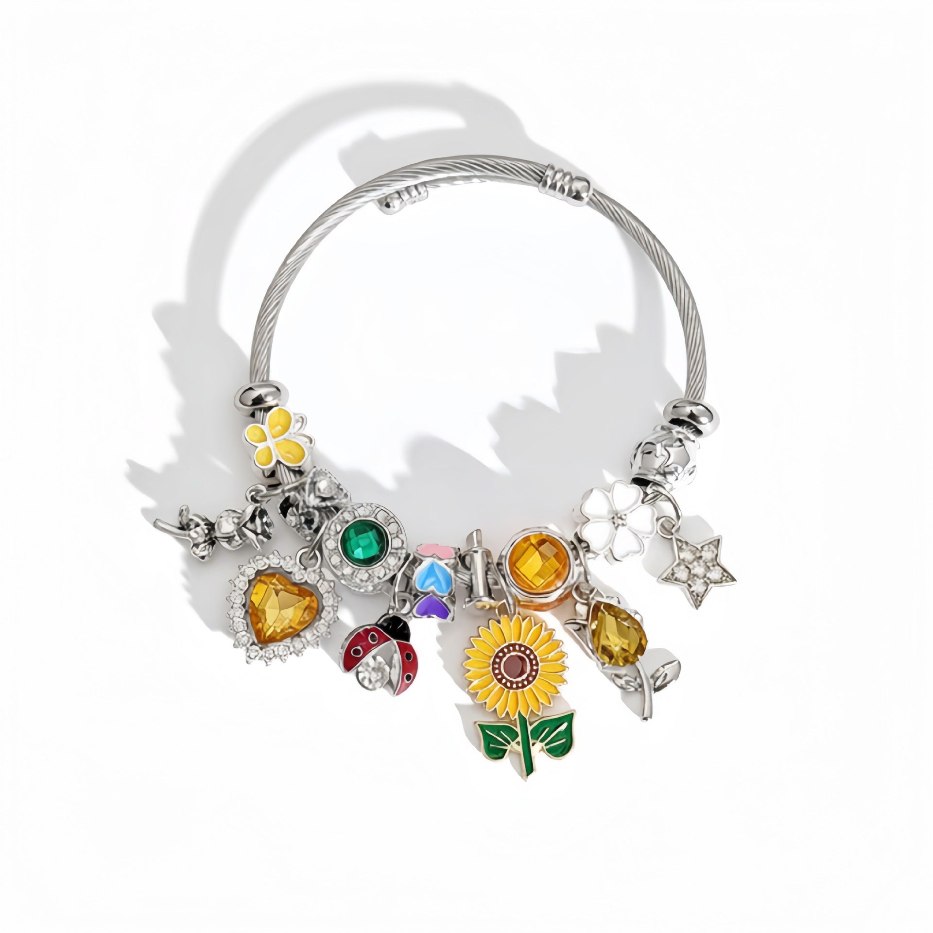 Wholesale Sunflower Bee Adjustable Open Cuff Bracelet Stainless Steel Nature Theme Fashion Accessory Boutique Resale Jewelry