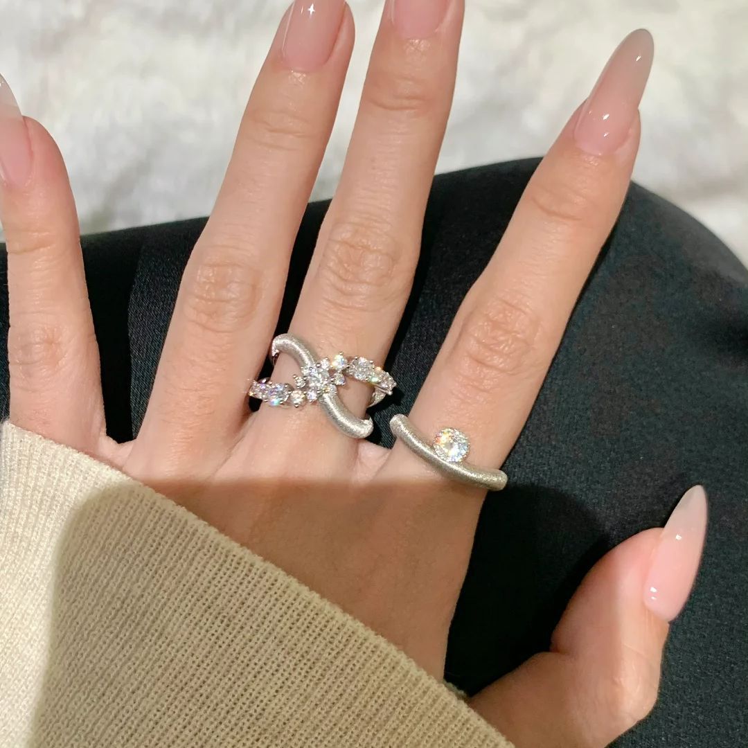 Wholesale Irregular staggered zircon adjustable ring