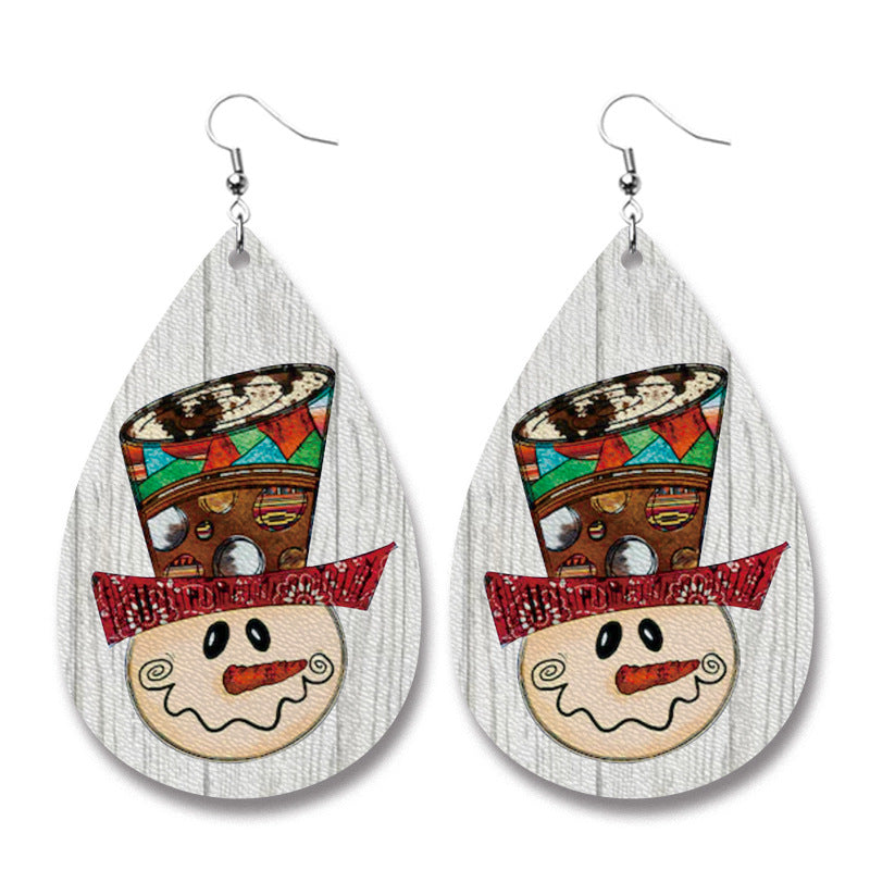 Wholesale Christmas Farm Cow Sheep Animal Western Style Sunflower Retro PU Leather Earrings ACC-ES-HY109