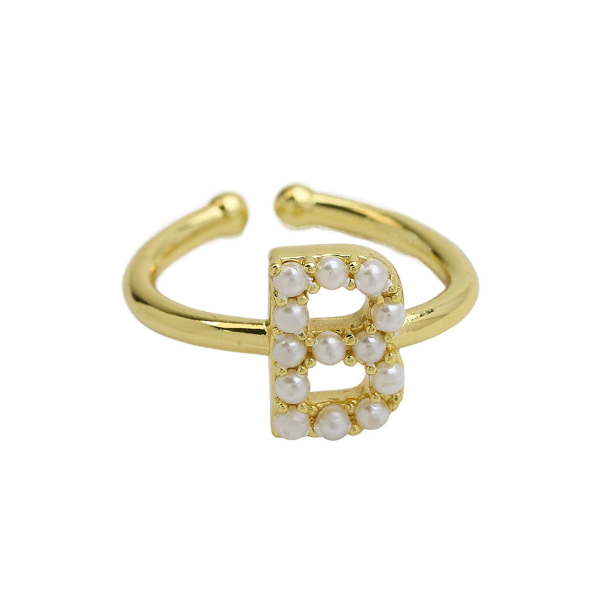 Wholesale  brass pearl 26 English letters open ladies ring