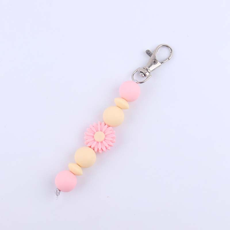Wholesale Silicone Daisy Beaded Keychain