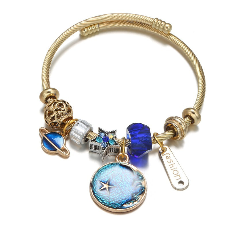 Wholesale Stainless Steel Bracelet Series Star Mosaic Sun Flower Pendant Gold Open Bracelet ACC-BT-Weiy017