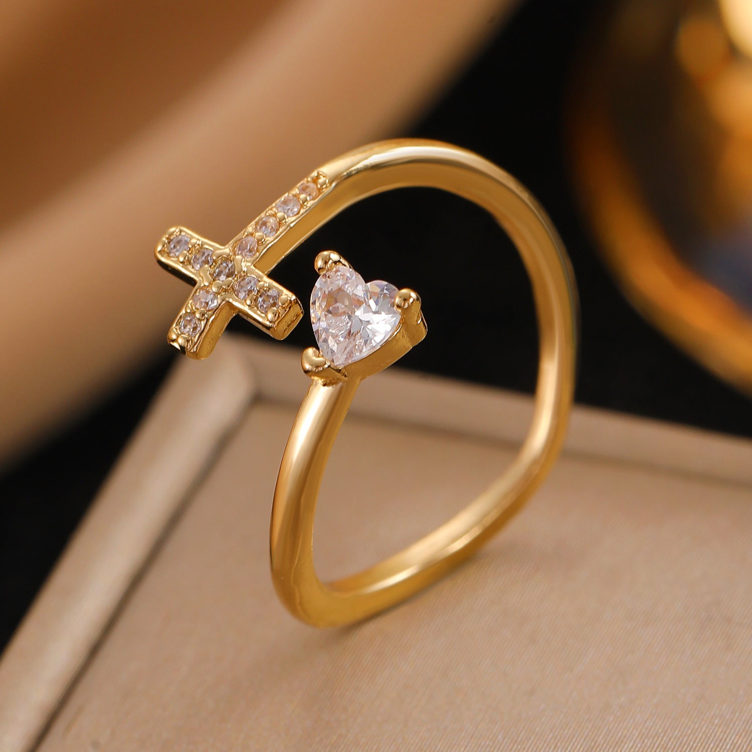 Wholesale Double Cross Open Ring In Gold Copper Geometric Unisex Jewelry Accessory For Everyday Wear And Gifts