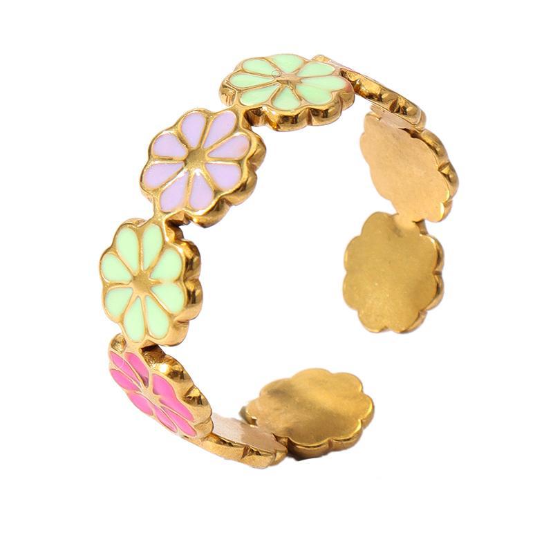 Wholesale Oil Dripping Colorful Flower Pumpkin Ring 18k Gold Plated Rings ACC-RS-MuC002