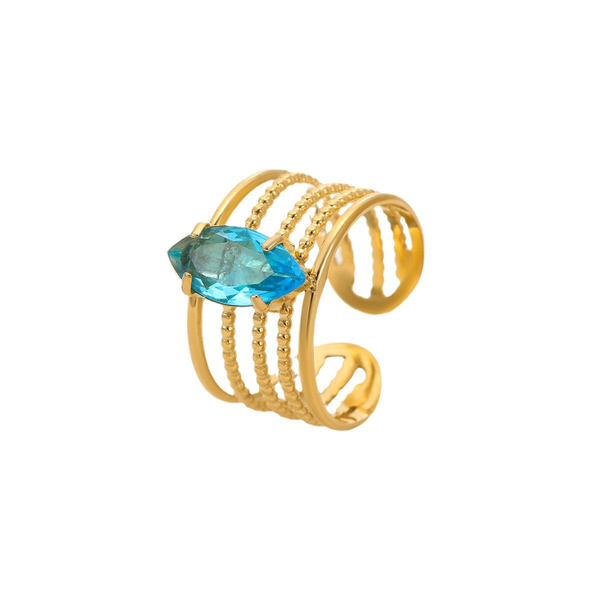 Wholesale  Stainless Steel Wide Hollow Water Drop Zircon Ring