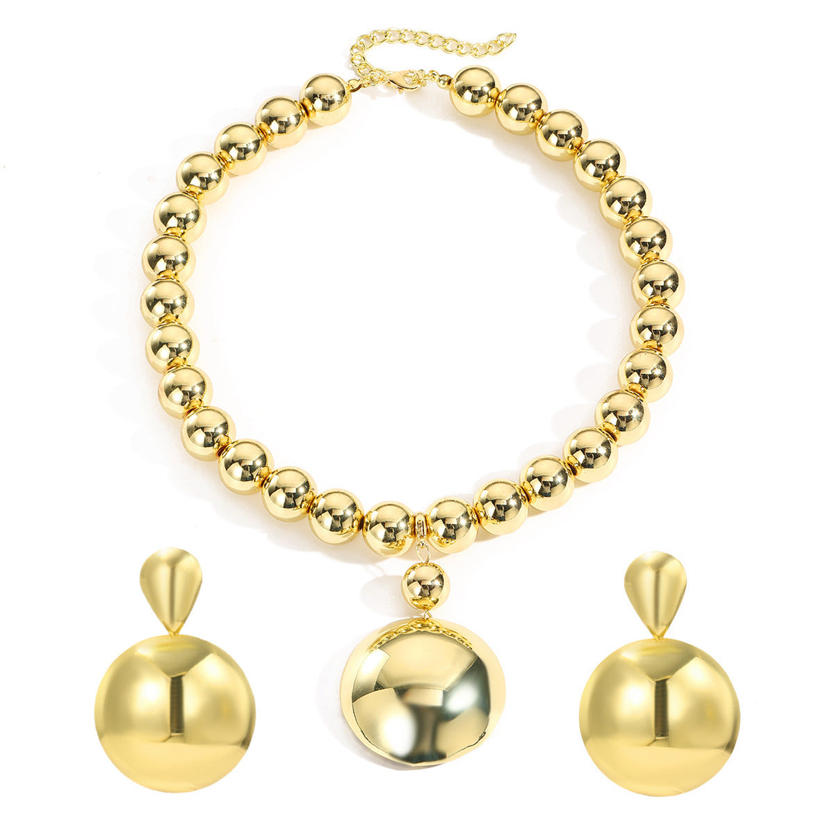 Wholesale  Jewelry suit Simple Beaded Necklace Removable Metal Semi-circular Pendant Exaggerated Beaded Neck Chain