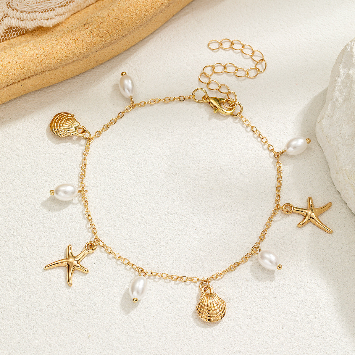 Wholesale  alloy scallop  pearl pendant anklet