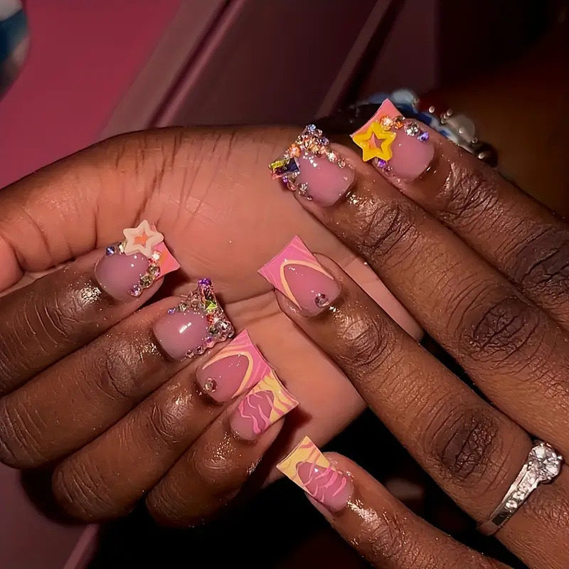 Wholesale 24 Pieces/box Stripe Diamond Star Nails Kits Nail Stickers