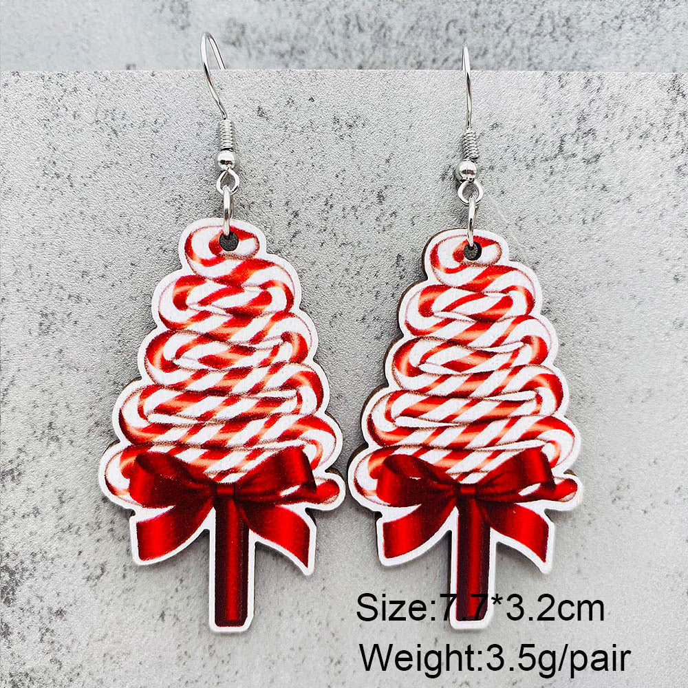 Wholesale Christmas Halloween  candy crutch lollipop wooden earrings