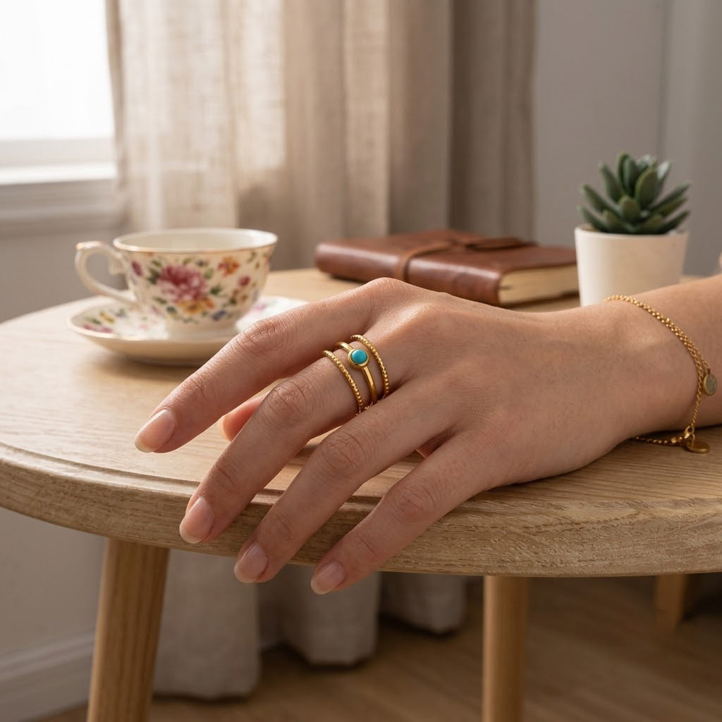 Wholesale Geometric Natural Stone Stainless Steel Open Ring Adjustable 18K Gold Plated Jewelry Accessory For Women Boutique Resale
